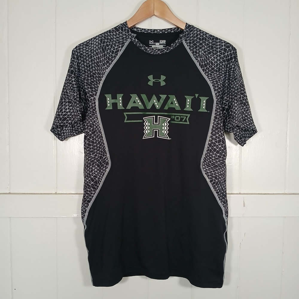 Under Armour T-Shirt Mens Small Black Hawaii Warriors HeatGear Loose Fit Raglan